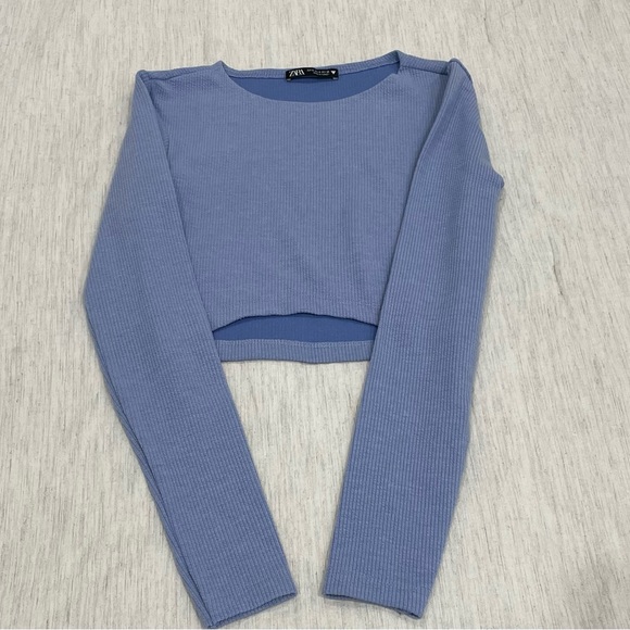 Zara Ribbed Blue Crop Top - Picture 2 of 4